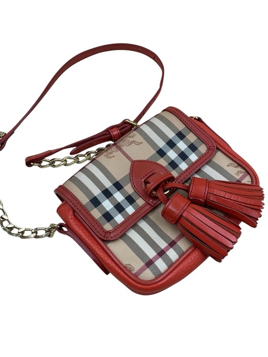 Burberry Handbags - Burberry Red Leather & Signature Check Tassel Crossbody